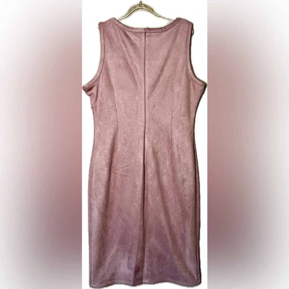 Size 16 Guess Faux Suede Sleeveless Midi Dress w/ Slit in Light Mauve - Picture 5 of 7
